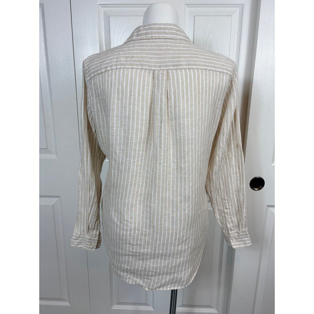 Uniqlo Womens Beige Premium Linen Shirt Striped Size XL Long Sleeve Button Down - Picture 4 of 8